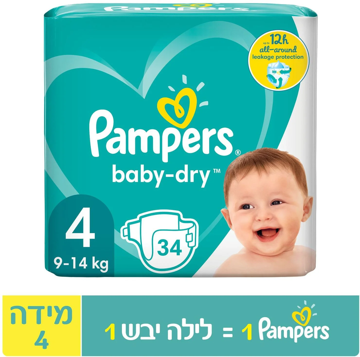 8001090336446 פמפרס בייבי דריי חיתולים מידה 4 9-14 ק"ג